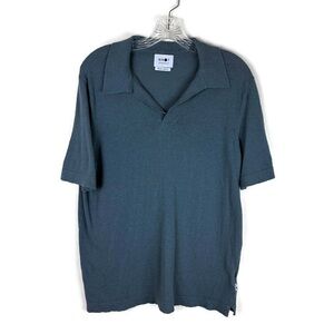 NN07 Men’s Italian Yarn Knit Open V-Neck Collar Short Sleeve Shirt in Blue
